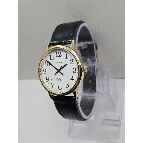 Timex Easy Reader Indiglo Gold Tone 35mm Quartz Watch Black New Battery WR 30M - Picture 2 of 13